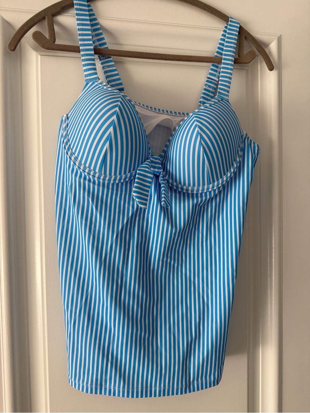 Striped Blue and White One-Piece Tank Swim Top